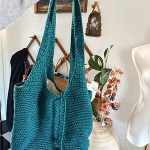 Happy and free clean chick Elegant Teal Knit Tote Bag